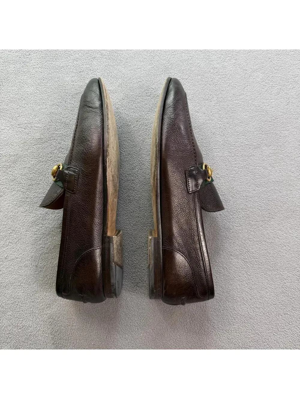 Gucci Horsebit Web Stripe Brown Pebbled Leather Loafers Mens US 7 Made in Italy